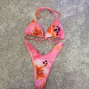 SHEIN Pink and Orange Floral Bikini